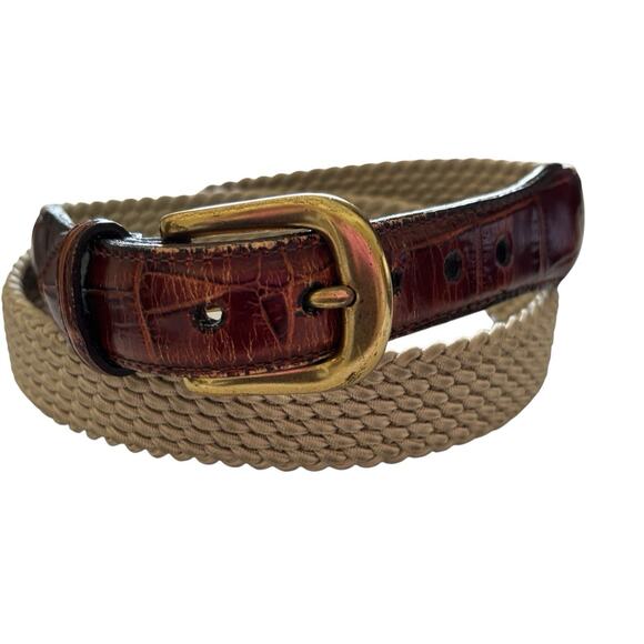 Brighton Croc Embossed Leather Woven Stretchy Brass Buckle 33502 - Sz 34 - Picture 1 of 9